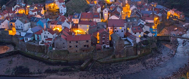 Sky view of a collection of coastal properties