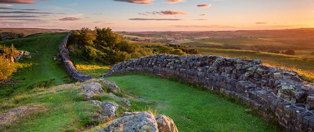 Hadrian's Wall running across the hills