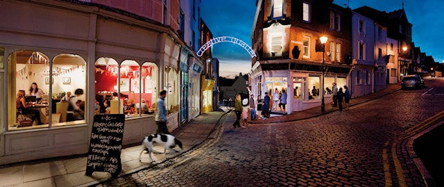 folkestone in the evening with the street lights