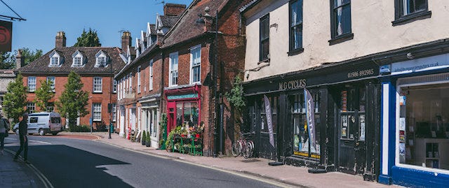 View of the old buildings on a small street