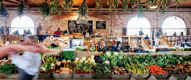 fresh fruit and veg in local greengrocers 