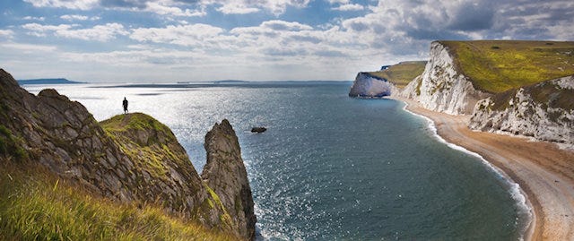 rugged coastline surrounding a bay