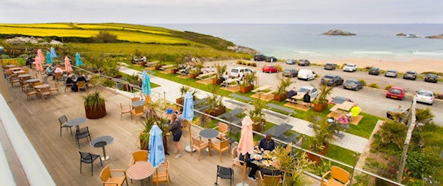 View of the outdoor seating at bowgie inn