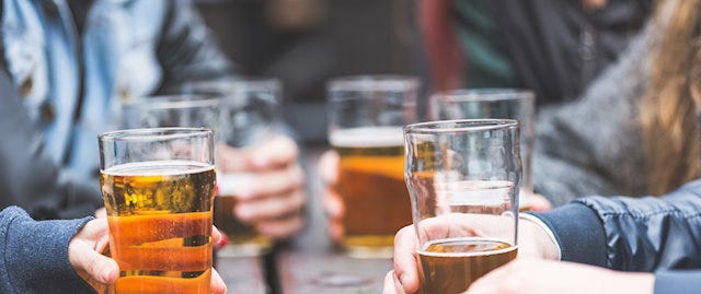 Pints outside a pub