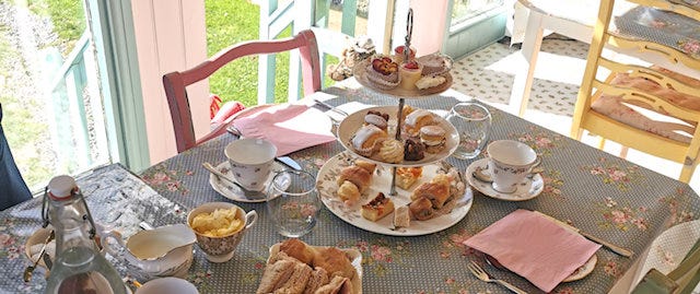 3-tier afternoon tea stand on a set table