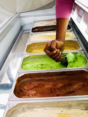 Colourful tubs of ice cream