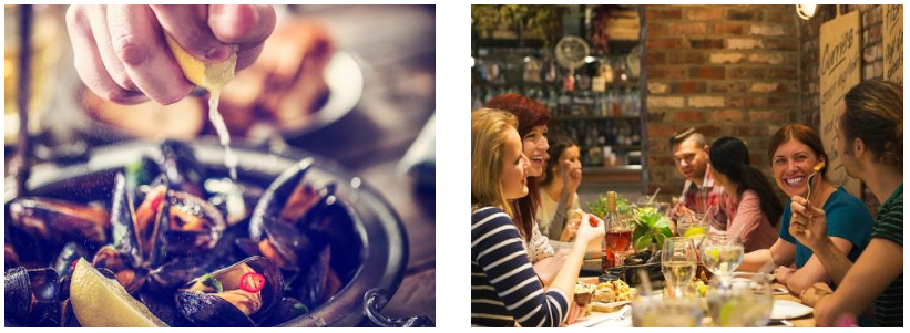 Steaming Yorkshire mussels with a squeeze of fresh lemon | Enjoy eating out with friends when holidaying in Yorkshire