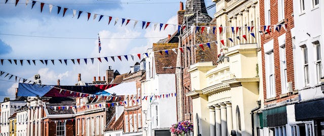 Bunting lines the streets of Chichester