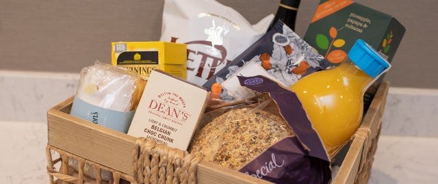 welcome pack with local produce