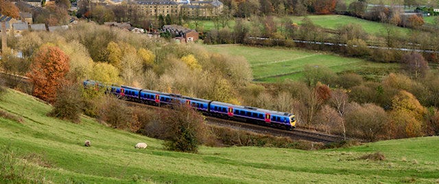Train travelling through the countryside
