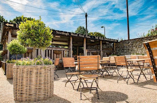 Outdoor seating in a courtyard