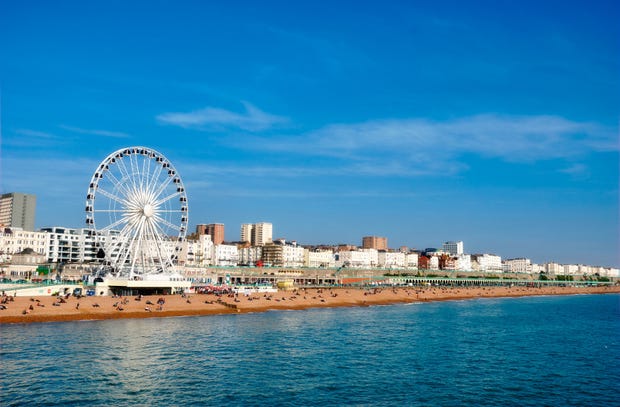 Brighton beachfront and wheel in the sunshine.