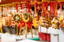 Decorations for the Christmas tree at a Christmas market