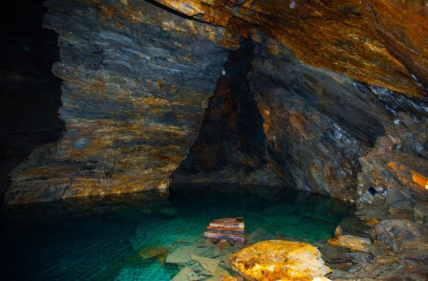 A picture of the glowing caves of the Dolaucothi Gold Mines