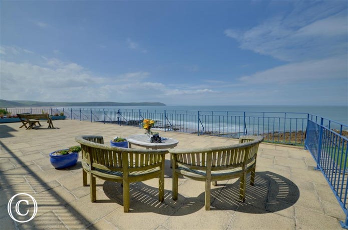 Superb vistas of Woolacombe beach from the terrace