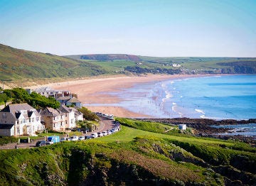 Woolacombe's sandy bay on a glorious sunny day