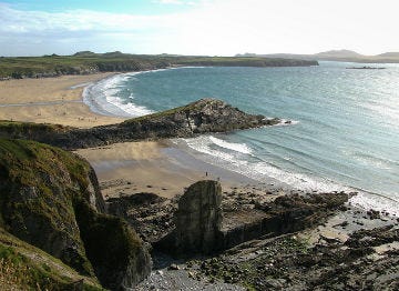 Whitesands in Wales is a varied beach of sand and black rock