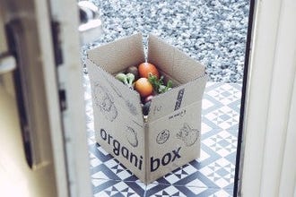 Organibox, filled with produce on doorstep